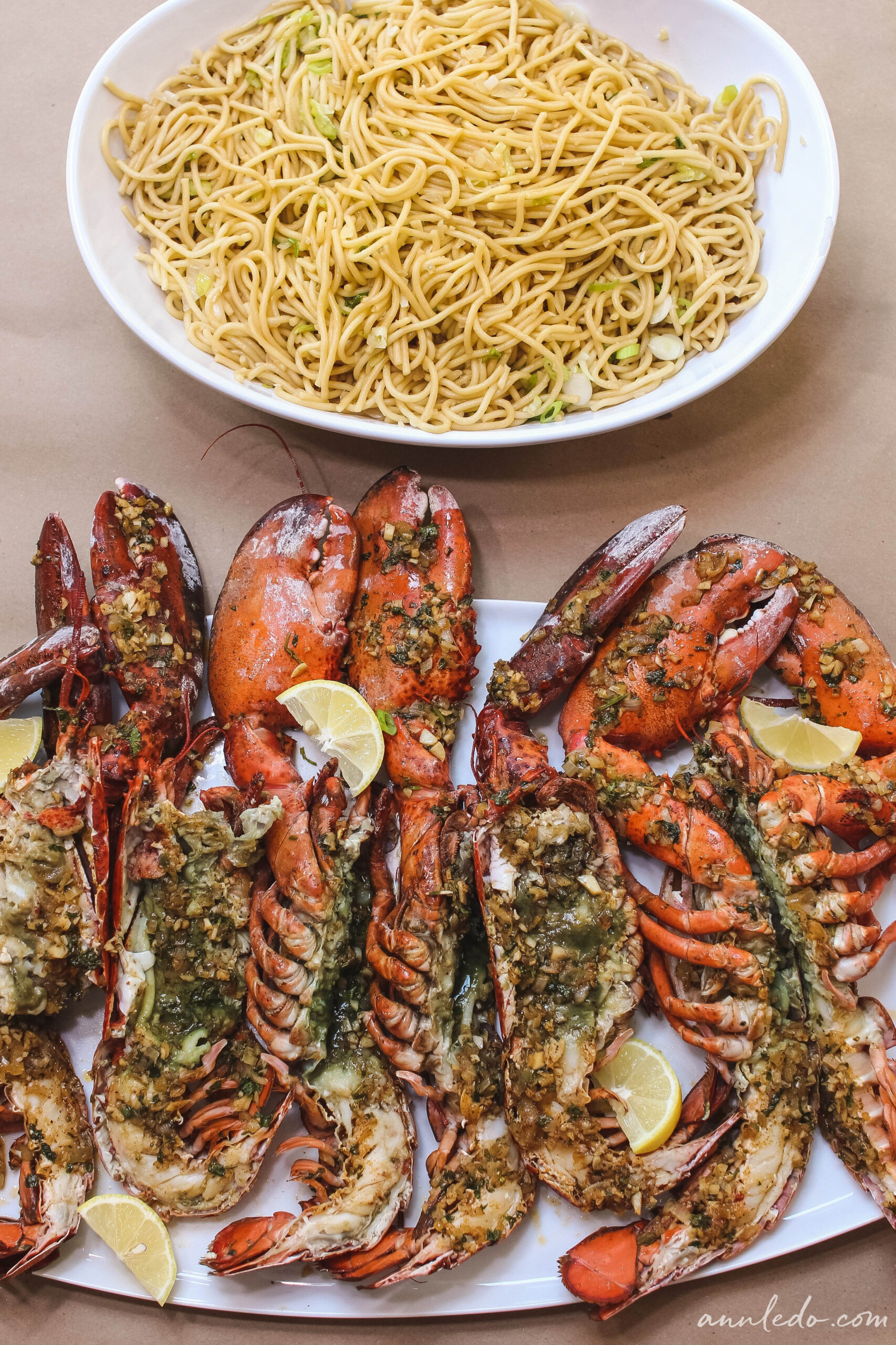Roasted Lobster with Cajun Butter Sauce + Garlic Noodles Recipe // Easy Meal for Entertaining
