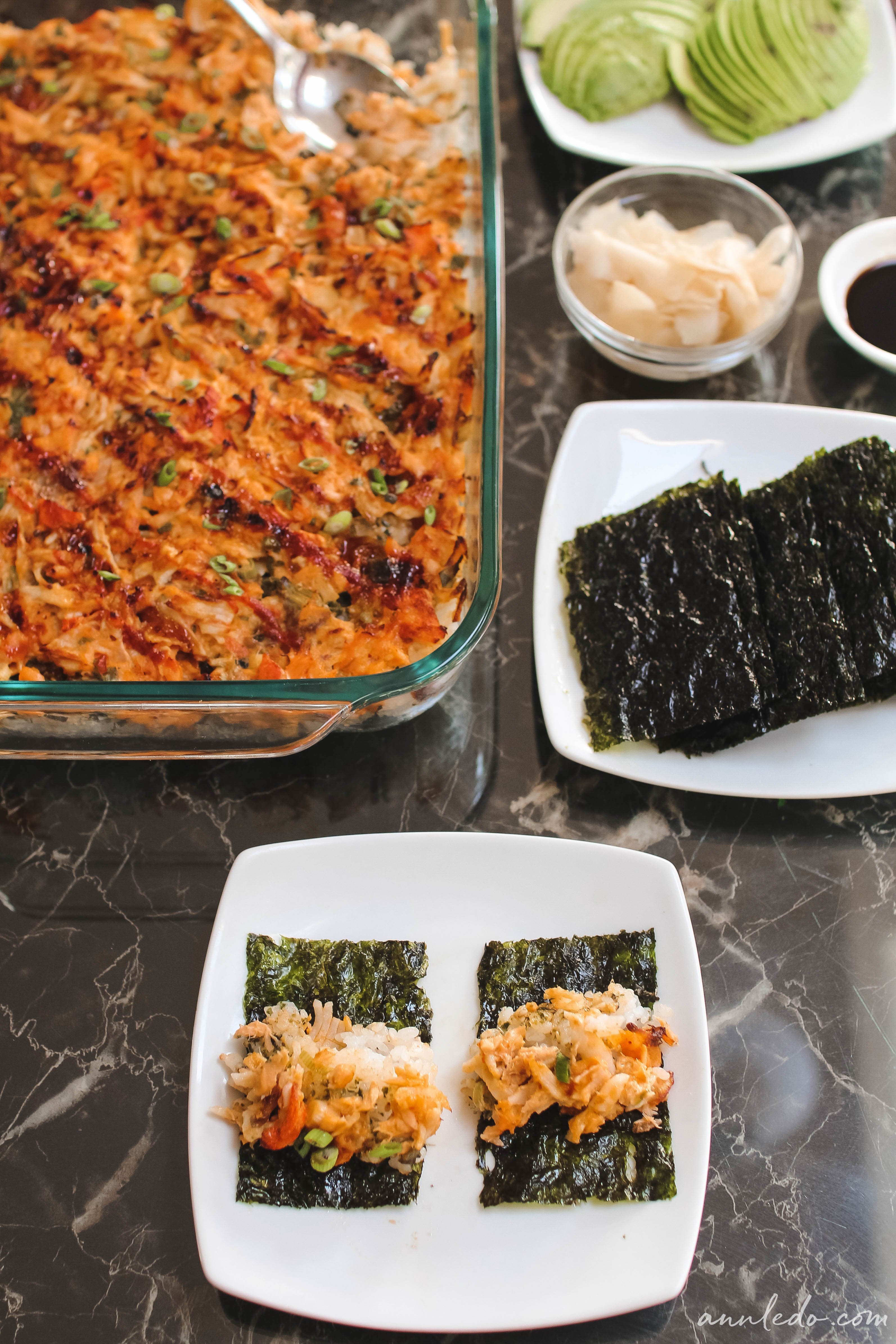 Salmon Sushi Bake Recipe // Easy Entertaining Meals - Ann Le Do