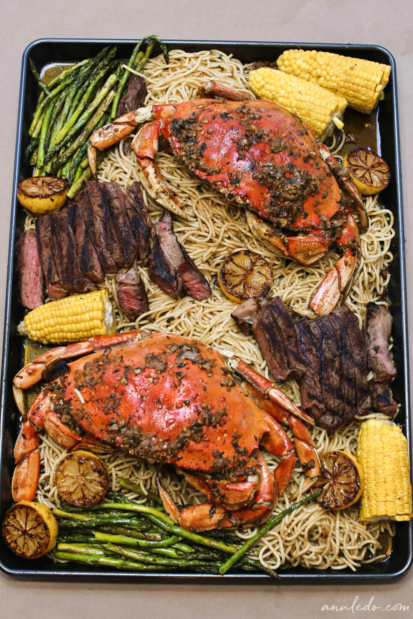 Cajun Buttered Dungeness Crab + Ribeye Steak // Surf and Turf Party Board